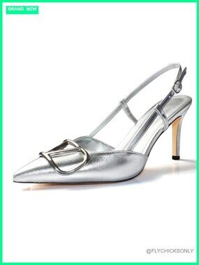 Faux Leather Heeled Slingback Sandals Pointed Toe Stiletto High Heels Formal